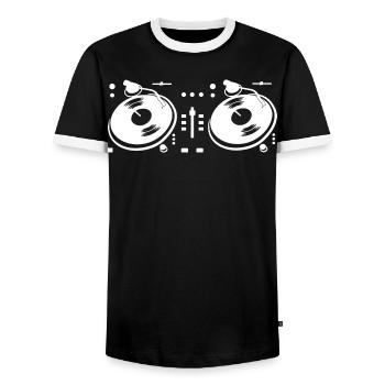 DJ Turntable - Men's Ringer Shirt - black/white - Front - AI Model Female 172 light (172cm) & AI Model Male 178 light (178cm)