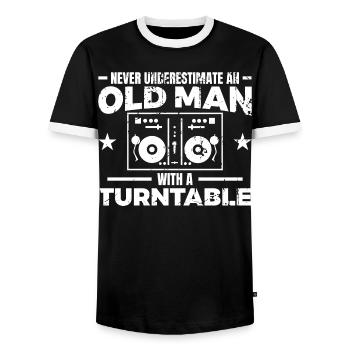 DJ Father - Men's Ringer Shirt - black/white - Front - AI Model Female 172 light (172cm) & AI Model Male 178 light (178cm)