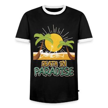 Death in Paradise – Skelett Urlaub Vibes - Männer Kontrast-T-Shirt - Schwarz/Weiß - Vorne - AI Model Female 172 light (172cm) & AI Model Male 178 light (178cm)