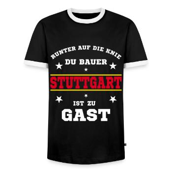 Stuttgart Fussball Fan Stadion - Männer Kontrast-T-Shirt - Schwarz/Weiß - Vorne - AI Model Female 172 light (172cm) & AI Model Male 178 light (178cm)