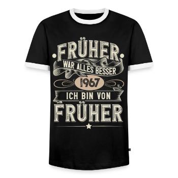 1967 Geburtstag Geburtsjahr Jahrgang - Männer Kontrast-T-Shirt - Schwarz/Weiß - Vorne - AI Model Female 172 light (172cm) & AI Model Male 178 light (178cm)