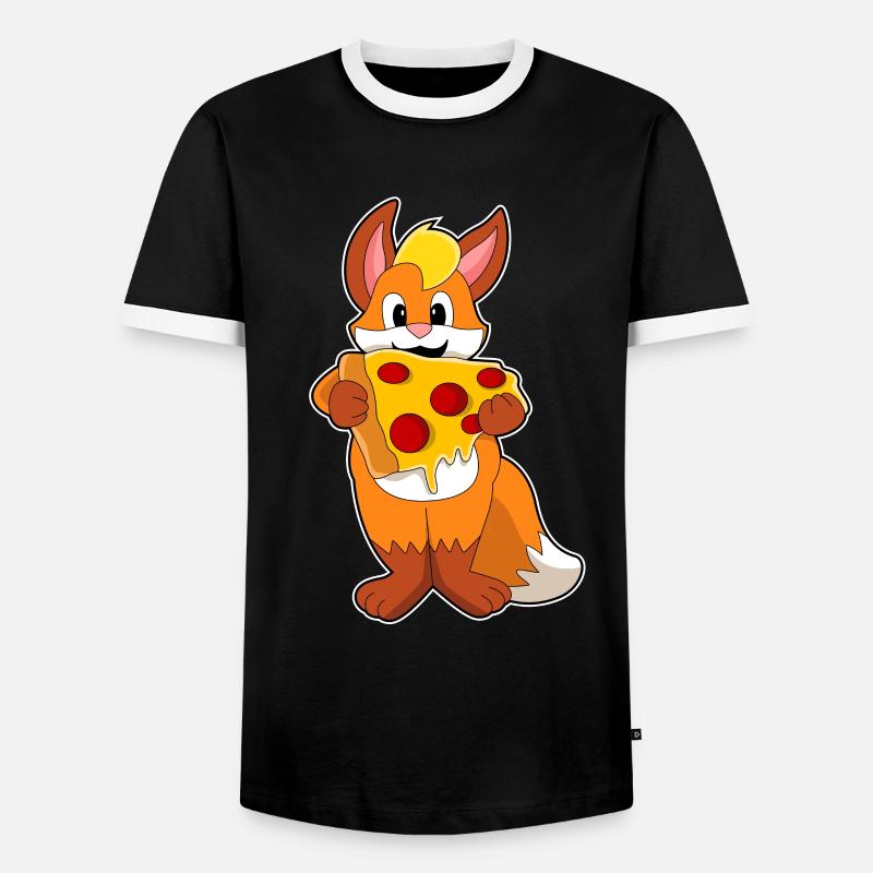 Fuchs mit Pizza - Männer Kontrast-T-Shirt - Schwarz/Weiß
