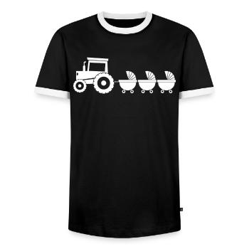 Traktor mit Babywagen - Drillinge - Männer Kontrast-T-Shirt - Schwarz/Weiß - Vorne - AI Model Female 172 light (172cm) & AI Model Male 178 light (178cm)