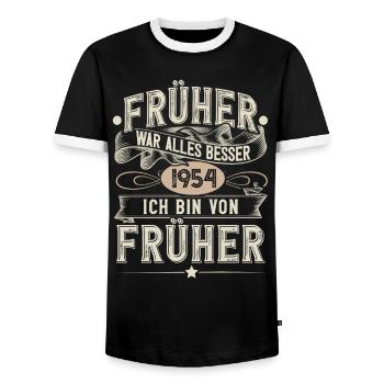 1954 Geburtstag Geburtsjahr Jahrgang - Männer Kontrast-T-Shirt - Schwarz/Weiß - Vorne - AI Model Female 172 light (172cm) & AI Model Male 178 light (178cm)