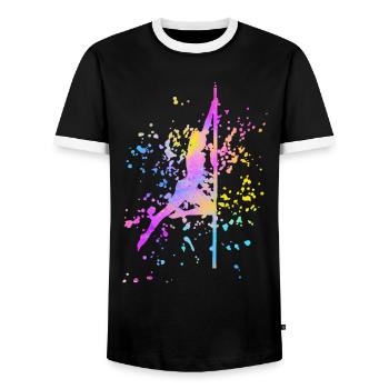 Pole Dance Fitness Color Splash Pole Dance - Men's Ringer Shirt - black/white - Front - AI Model Female 172 light (172cm) & AI Model Male 178 light (178cm)