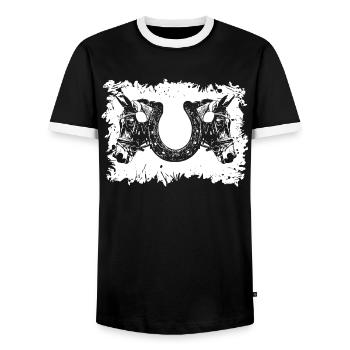 Equestrian Sports - Horseshoes - Men's Ringer Shirt - black/white - Front - AI Model Female 172 light (172cm) & AI Model Male 178 light (178cm)