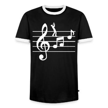 Flute Wind Instruments - Men's Ringer Shirt - black/white - Front - AI Model Female 172 light (172cm) & AI Model Male 178 light (178cm)