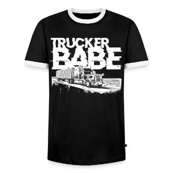 Trucker Babe - Men's Ringer Shirt - black/white - Front - AI Model Female 172 light (172cm) & AI Model Male 178 light (178cm)
