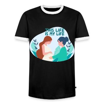 Midwife Pregnant Obstetrician - Men's Ringer Shirt - black/white - Front - AI Model Female 172 light (172cm) & AI Model Male 178 light (178cm)