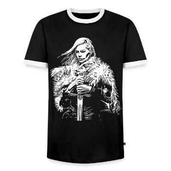 Walküre - Wikinger Frau - Männer Kontrast-T-Shirt - Schwarz/Weiß - Vorne - AI Model Female 172 light (172cm) & AI Model Male 178 light (178cm)