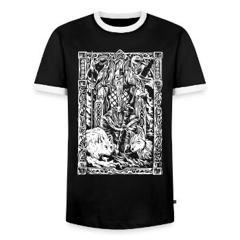 Viking table with wolves and ravens - Men's Ringer Shirt - black/white - Front - AI Model Female 172 light (172cm) & AI Model Male 178 light (178cm)