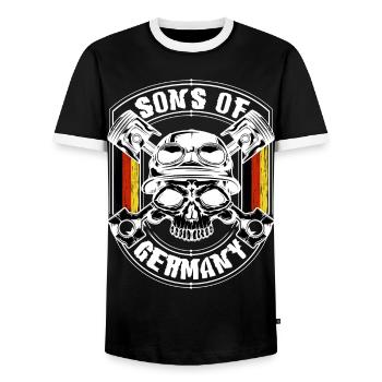 Biker Sons of Germany - Männer Kontrast-T-Shirt - Schwarz/Weiß - Vorne - AI Model Female 172 light (172cm) & AI Model Male 178 light (178cm)