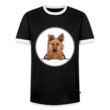 Basque Shepherd Dog for Peeking Dog Lovers - Men's Ringer Shirt - black/white - Front - AI Model Female 172 light (172cm) & AI Model Male 178 light (178cm)