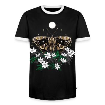 Moth Moth with bush anemones - Men's Ringer Shirt - black/white - Front - AI Model Female 172 light (172cm) & AI Model Male 178 light (178cm)