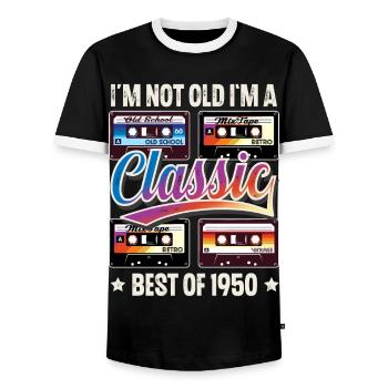 1950 Année de naissance Anniversaire Cassette Vintage - T-shirt contrasté Homme - noir/blanc - Devant - AI Model Female 172 light (172cm) & AI Model Male 178 light (178cm)