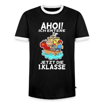 1 Klasse Einschulung Pirat Schulkind Geschenk - Männer Kontrast-T-Shirt - Schwarz/Weiß - Vorne - AI Model Female 172 light (172cm) & AI Model Male 178 light (178cm)
