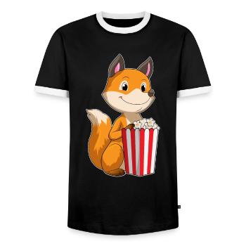 Fox Popcorn - Men's Ringer Shirt - black/white - Front - AI Model Female 172 light (172cm) & AI Model Male 178 light (178cm)