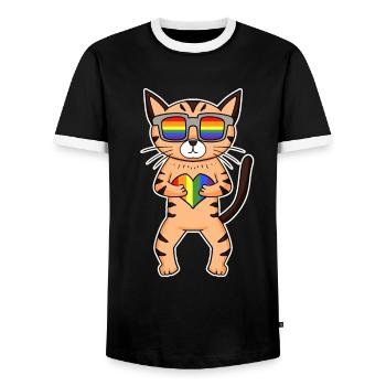 Chat LGBT Maine Coon Rainbow - T-shirt contrasté Homme - noir/blanc - Devant - AI Model Female 172 light (172cm) & AI Model Male 178 light (178cm)