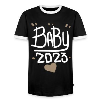 Pregnancy Pregnant Baby 2023 - Men's Ringer Shirt - black/white - Front - AI Model Female 172 light (172cm) & AI Model Male 178 light (178cm)