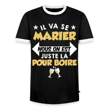 Humour EVG Cadeau Futur Marié Garçon Mariage Team - T-shirt contrasté Homme - noir/blanc - Devant - AI Model Female 172 light (172cm) & AI Model Male 178 light (178cm)