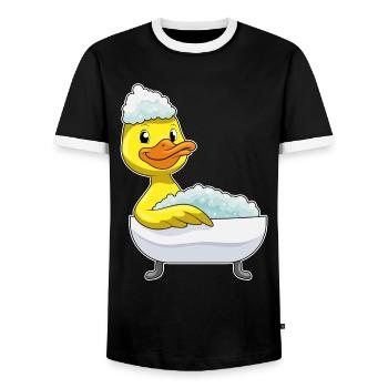 Duck Bathing Bathtub - Men's Ringer Shirt - black/white - Front - AI Model Female 172 light (172cm) & AI Model Male 178 light (178cm)