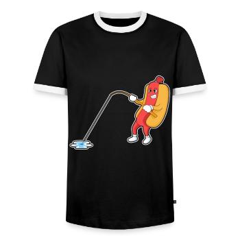 Pêche à la canne à pêche Hot-dog Angler - T-shirt contrasté Homme - noir/blanc - Devant - AI Model Female 172 light (172cm) & AI Model Male 178 light (178cm)