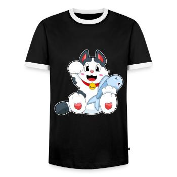 Katze Fisch - Männer Kontrast-T-Shirt - Schwarz/Weiß - Vorne - AI Model Female 172 light (172cm) & AI Model Male 178 light (178cm)