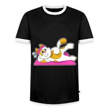 Gymnastique de fitness yoga pour chats - T-shirt contrasté Homme - noir/blanc - Devant - AI Model Female 172 light (172cm) & AI Model Male 178 light (178cm)
