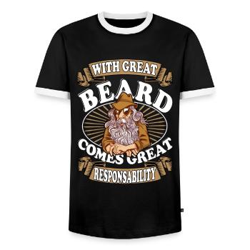 With great beard comes great responsability Bart - Men's Ringer Shirt - black/white - Front - AI Model Female 172 light (172cm) & AI Model Male 178 light (178cm)