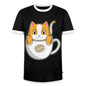 Cat Coffee Mug - Men's Ringer Shirt - black/white - Front - AI Model Female 172 light (172cm) & AI Model Male 178 light (178cm)