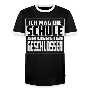 Ich mag die Schule, am liebsten Geschlossen - Männer Kontrast-T-Shirt - Schwarz/Weiß - Vorne - AI Model Female 172 light (172cm) & AI Model Male 178 light (178cm)