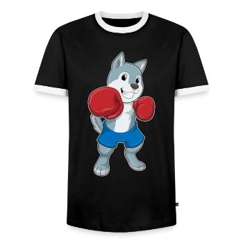 Dog Boxer Boxing Gloves Boxing - Men's Ringer Shirt - black/white - Front - AI Model Female 172 light (172cm) & AI Model Male 178 light (178cm)