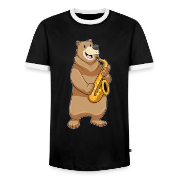 Musique de saxophone Bear Musician - T-shirt contrasté Homme - noir/blanc - Devant - AI Model Female 172 light (172cm) & AI Model Male 178 light (178cm)