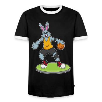 Bunny Basketball Player Basketball - Men's Ringer Shirt - black/white - Front - AI Model Female 172 light (172cm) & AI Model Male 178 light (178cm)