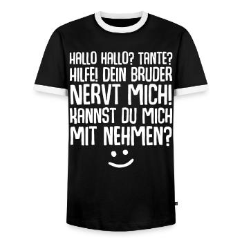 Tante Nichte Neffe - Männer Kontrast-T-Shirt - Schwarz/Weiß - Vorne - AI Model Female 172 light (172cm) & AI Model Male 178 light (178cm)