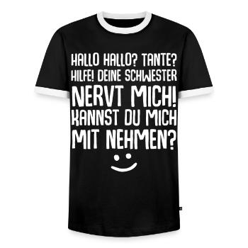 Tante Nichte Neffe - Männer Kontrast-T-Shirt - Schwarz/Weiß - Vorne - AI Model Female 172 light (172cm) & AI Model Male 178 light (178cm)