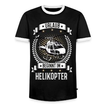 Urlaub beginnt im Helikopter Hubschrauber Pilot - Männer Kontrast-T-Shirt - Schwarz/Weiß - Vorne - AI Model Female 172 light (172cm) & AI Model Male 178 light (178cm)