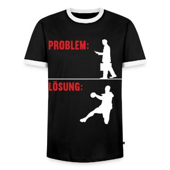 Problem Lösung Handball Handballer Ballsport - Männer Kontrast-T-Shirt - Schwarz/Weiß - Vorne - AI Model Female 172 light (172cm) & AI Model Male 178 light (178cm)