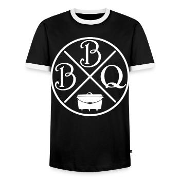 BBQ - Dutch Oven - Men's Ringer Shirt - black/white - Front - AI Model Female 172 light (172cm) & AI Model Male 178 light (178cm)