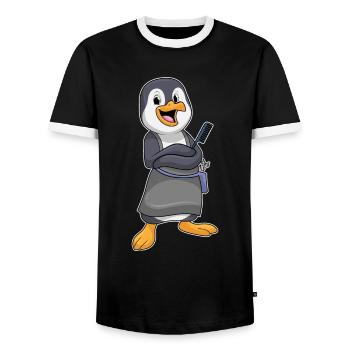 Peigne de coiffeur Pingouin - T-shirt contrasté Homme - noir/blanc - Devant - AI Model Female 172 light (172cm) & AI Model Male 178 light (178cm)