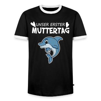 Muttertag Geschenk - Unser erster Muttertag - Männer Kontrast-T-Shirt - Schwarz/Weiß - Vorne - AI Model Female 172 light (172cm) & AI Model Male 178 light (178cm)