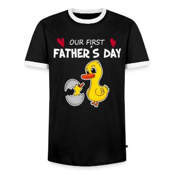 Father's Day Gift - Our First Father's Day - Men's Ringer Shirt - black/white - Front - AI Model Female 172 light (172cm) & AI Model Male 178 light (178cm)
