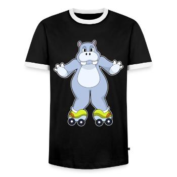 Nilpferd Rollschuhfahren Rollschuhe - Männer Kontrast-T-Shirt - Schwarz/Weiß - Vorne - AI Model Female 172 light (172cm) & AI Model Male 178 light (178cm)