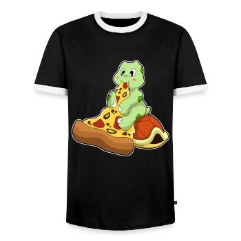 Turtle Pizza - Men's Ringer Shirt - black/white - Front - AI Model Female 172 light (172cm) & AI Model Male 178 light (178cm)