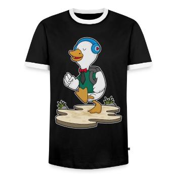 Randonnée à dos pour randonneurs canards - T-shirt contrasté Homme - noir/blanc - Devant - AI Model Female 172 light (172cm) & AI Model Male 178 light (178cm)