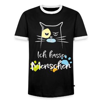 Ich hasse Menschen! Katze, Miesepeter - Männer Kontrast-T-Shirt - Schwarz/Weiß - Vorne - AI Model Female 172 light (172cm) & AI Model Male 178 light (178cm)