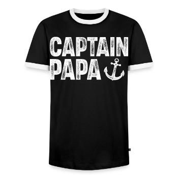 Kapitän Papa Boot Motorboot Segeln Segler - Männer Kontrast-T-Shirt - Schwarz/Weiß - Vorne - AI Model Female 172 light (172cm) & AI Model Male 178 light (178cm)