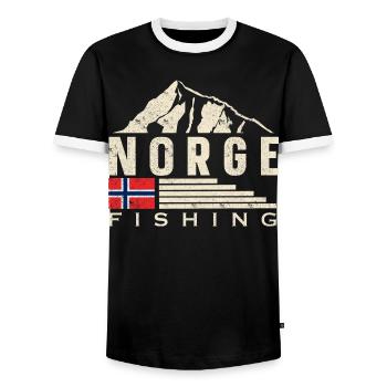 Norvège Pêche à la ligne Pêche - T-shirt contrasté Homme - noir/blanc - Devant - AI Model Female 172 light (172cm) & AI Model Male 178 light (178cm)