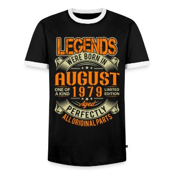 1979 Légende d’anniversaire d’août - T-shirt contrasté Homme - noir/blanc - Devant - AI Model Female 172 light (172cm) & AI Model Male 178 light (178cm)