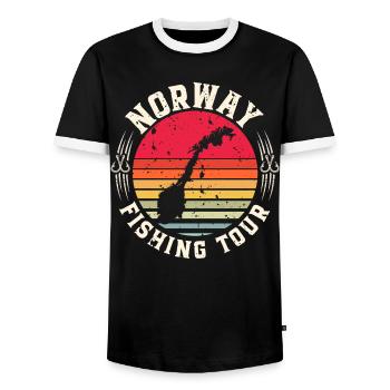 Norvège Fishing Tour Pêche Pêcheur Pêcheur - T-shirt contrasté Homme - noir/blanc - Devant - AI Model Female 172 light (172cm) & AI Model Male 178 light (178cm)